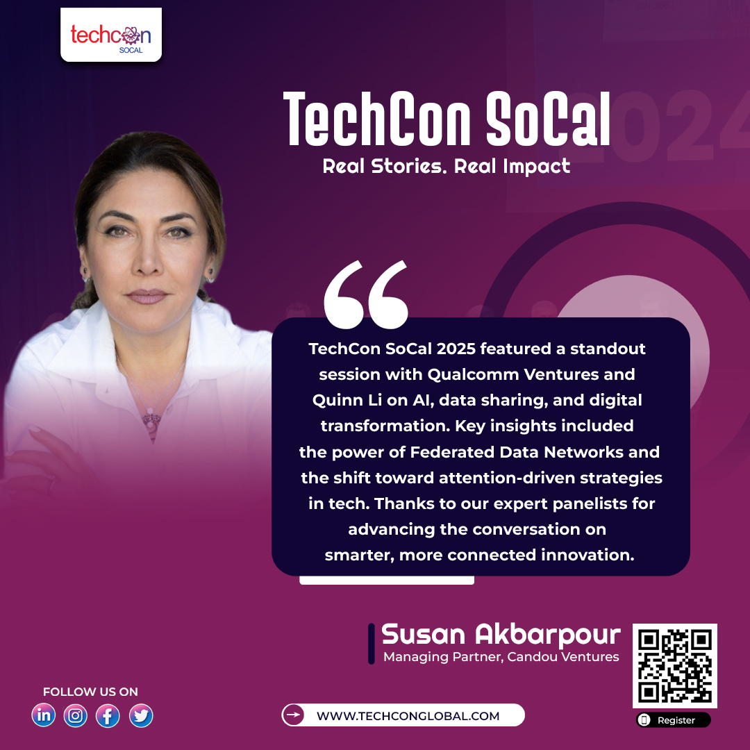 🔊 Bold insights from TechCon SoCal 2025!

Susan Akbarpour &amp; Qualcomm Ventures explored Federated Data, AI, and attention-driven innovation.

This wasn’t just tech talk; it was a shift toward smarter, human-centered progress.

#TechConSoCal #AIInnovation #DigitalTransformation