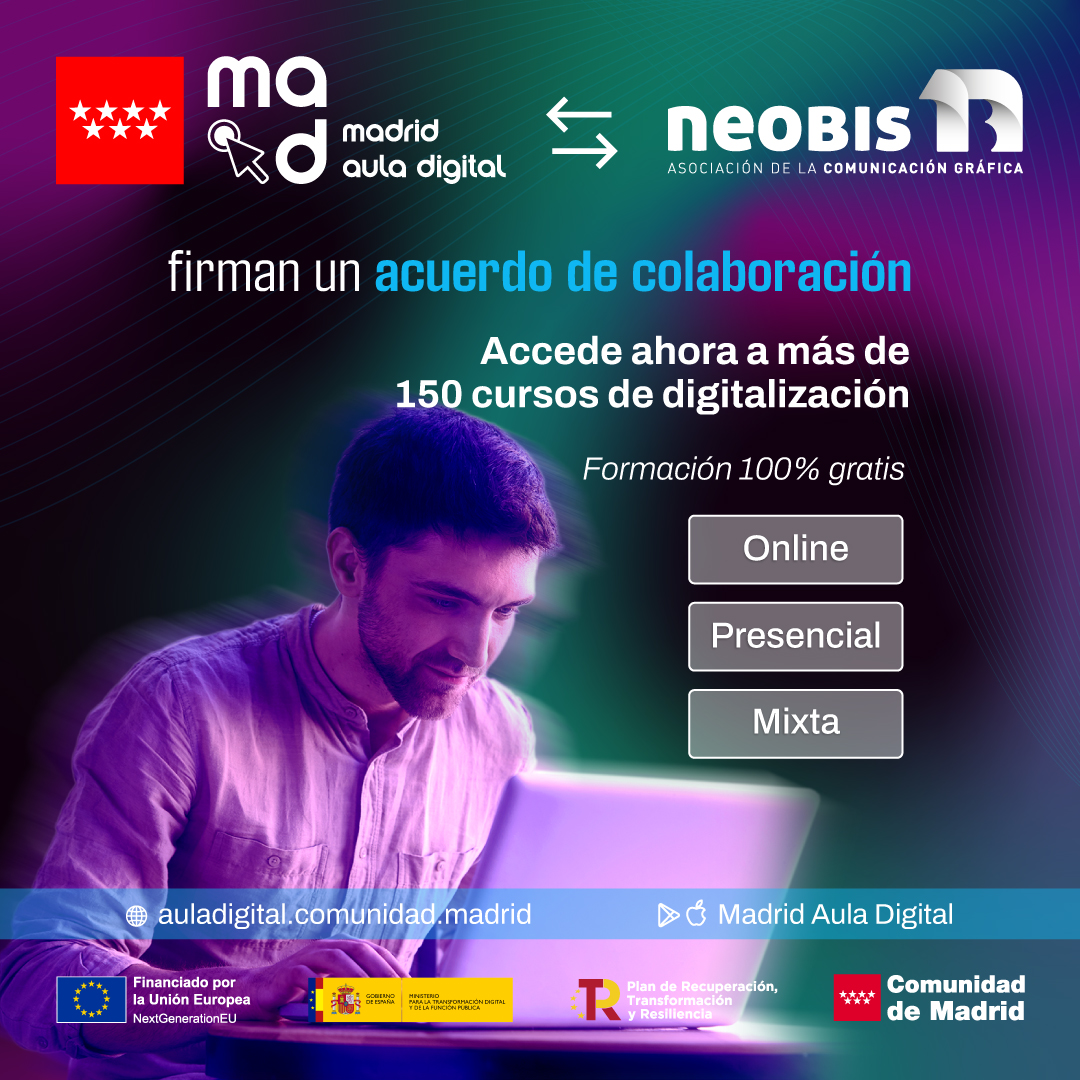 🎓 <a href="/neobis_acg/">Asociación Neobis</a> firma un acuerdo con @AulaDigitalMad para ofrecer formación (online, presencial y mixta) gratuita, 7,5 h, en competencias digitales a trabajadores del sector gráfico y sus familiares.
🔗 auladigital.comunidad.madrid
#Neobis #FormaciónGratuita #CompetenciasDigitales