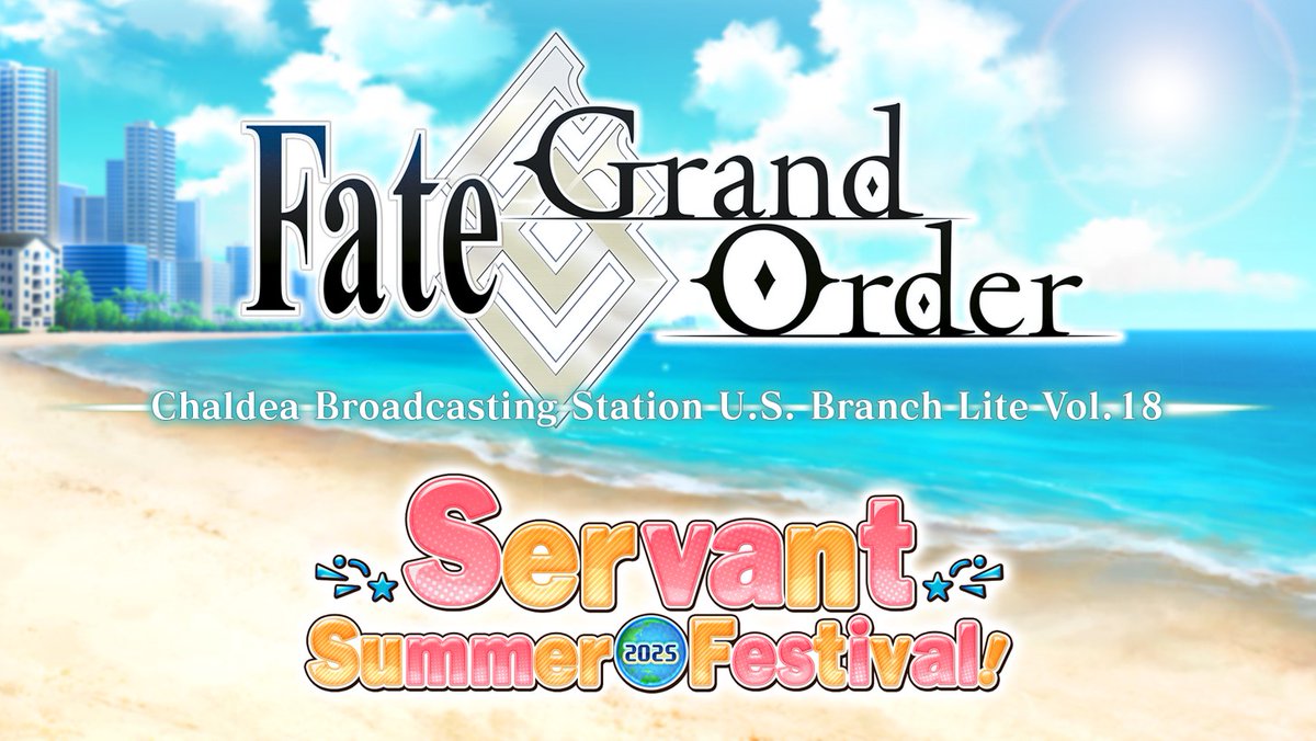 FateGO_USA's tweet photo. Summer just got more exciting because Chaldea Broadcasting Station U.S. Branch Lite Vol. 18 airs next week! Tune in to watch Albert Kao and Michael Casamento share the latest news for Servant Summer Festival 2025!

📺 https://t.co/HEs0H51a0S
🕓 6PM PT
📅 7/17/25

#FateGOUSA https://t.co/PojuWetH6R