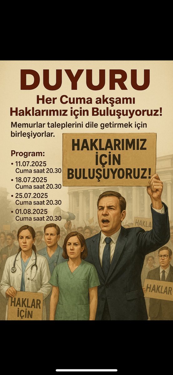 MEMUR HAK MÜCADELESİ (@memurhaklari0) on Twitter photo Memurlar olarak her cuma birlik olup hakkımızı savunmalıyız.
4 tediye 2 ikramiye istiyorsan.
Yemek,yol parası istiyorsan.
İşçiye %27 sana %11 teklif edilmesini istemiyorsan. SUSMAYACAKSIN.
#memurgeçinemiyor #memurhakkınıi̇stiyor
<a href="/MemurSenKonf/">Memur-Sen</a> <a href="/BirlesikKamu_is/">Birleşik Kamu-İş Konfederasyonu</a> <a href="/Kamu_Sen/">Türkiye Kamu-Sen</a> #memur Memurlar olarak her cuma birlik olup hakkımızı savunmalıyız.
4 tediye 2 ikramiye istiyorsan.
Yemek,yol parası istiyorsan.
İşçiye %27 sana %11 teklif edilmesini istemiyorsan. SUSMAYACAKSIN.
#memurgeçinemiyor #memurhakkınıi̇stiyor
<a href="/MemurSenKonf/">Memur-Sen</a> <a href="/BirlesikKamu_is/">Birleşik Kamu-İş Konfederasyonu</a> <a href="/Kamu_Sen/">Türkiye Kamu-Sen</a> #memur