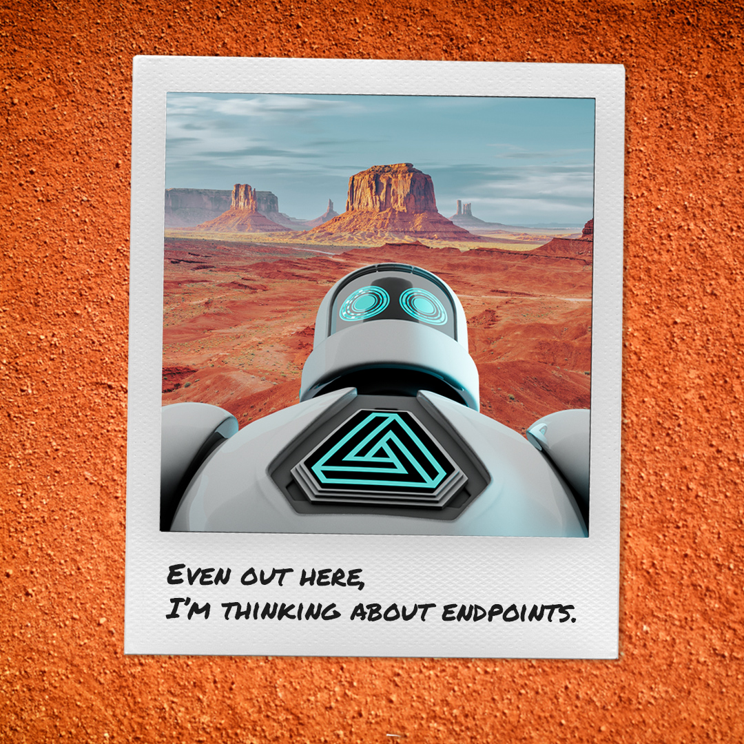 Automox's tweet image. No vulnerabilities in sight — just miles of rock. Which rocks.
