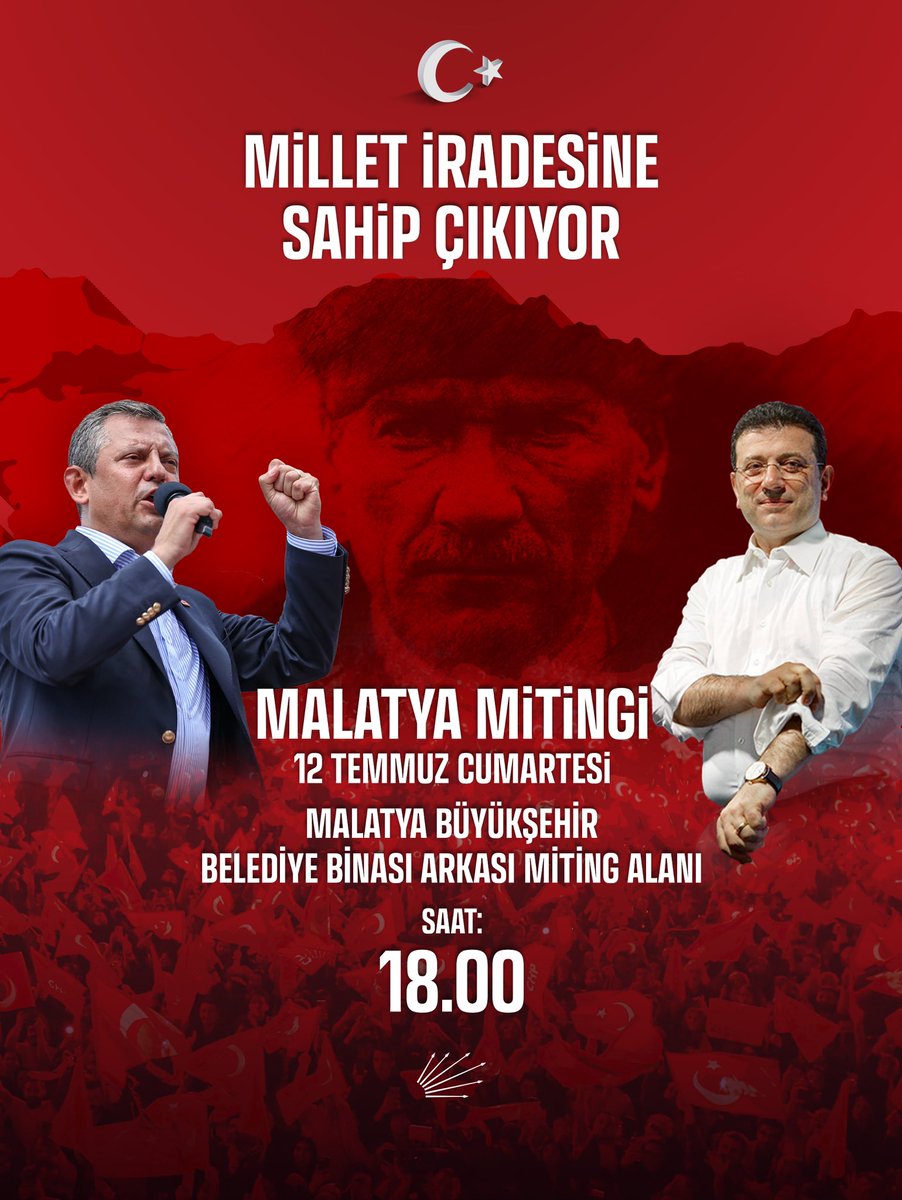 Yarın akşam Malatya’dayız!

Adayımızı yanımızda, sandığı önümüzde görene kadar meydanlardayız!

Hep birlikte mücadele edeceğiz, hep birlikte kazanacağız!

🗓 12 Temmuz Cumartesi
⏰ 18.00
📍Malatya Büyükşehir Belediyesi Binası Arkası Miting Alanı