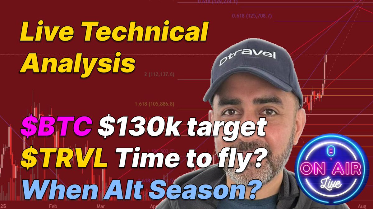 amirsadjady's tweet image. 🚨Live TA this Sunday at 11 AM UK time!  
Video link below in comments 👇

Join me as I break down $BTC ’s path to a $130k target, analyse if $TRVL is ready to soar, and predict when Alt Season might hit . 

I’ll also be taking YOUR requests to chart altcoins – post your picks…