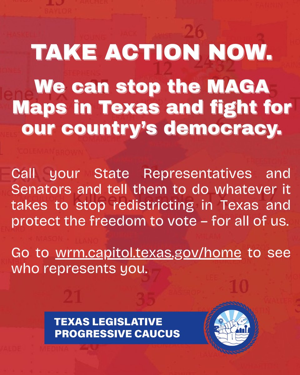 TX_Progressives's tweet image. The right to vote is sacred, but the Trump Regime is trying to rig the 2026 elections to protect their billionaire-backed agenda. Act now to stop the MAGA Maps in Texas! #txlege