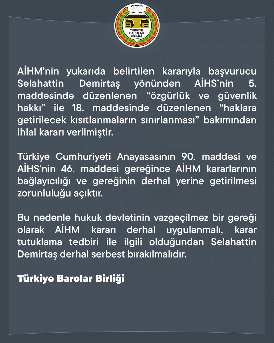 AİHM Kararları Derhal Uygulanmalıdır

👉  barobirlik.org.tr/Haberler/85793