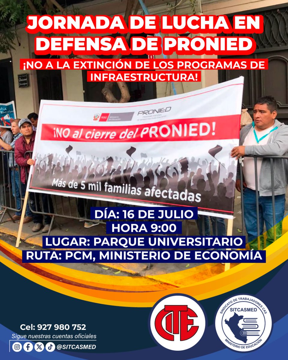 Jornada de lucha en defensa de PRONIED. 
¡NO A LA EXTINCIÓN DE LOS PROGRAMAS!

#sitcasmed #fyp #sindicato #PRONIED #Alerta #programas #sindicatos #jornadadelucha