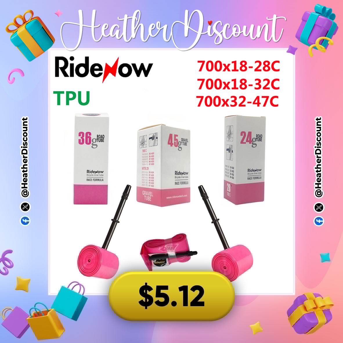 HeatherDiscount's tweet image. SMOOTH RIDES AHEAD! 🚴‍♀️💨

🚲 RideNow TPU Bike Inner Tube Road/MTB
💵 $5.12

🛒 s.click.aliexpress.com/e/_optS1cO

#CyclingLife #BikeUpgrade #InnerTube