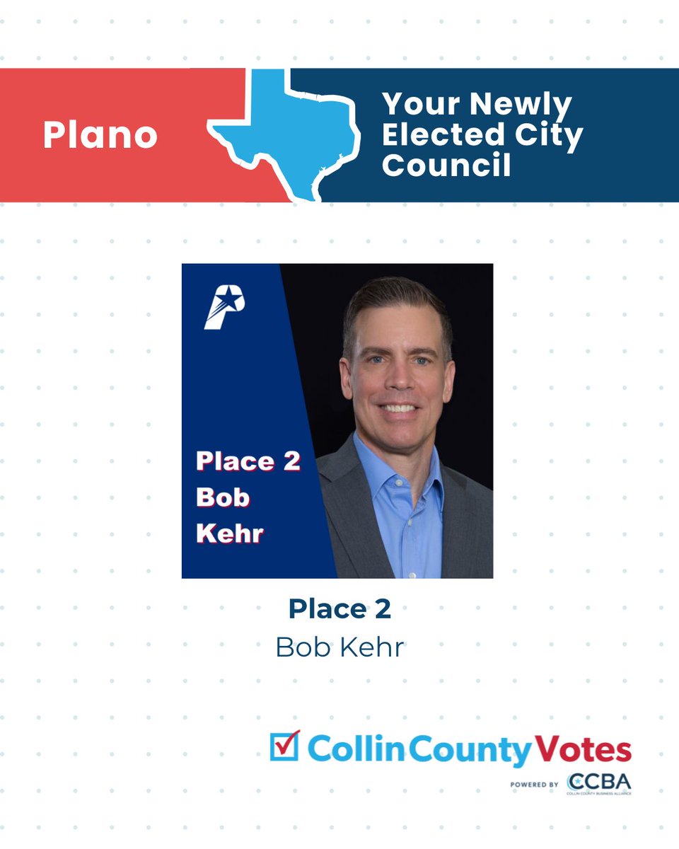 CollinCtyVotes's tweet image. Meet Bob Kehr, Place 2 on Plano City Council.
He brings tech, business &amp;amp; community leadership experience to the table.
🔗 plano.gov/192/City-Counc…
#PlanoTX #CityCouncil #CollinCountyVotes
Photo Credit: City of Plano website