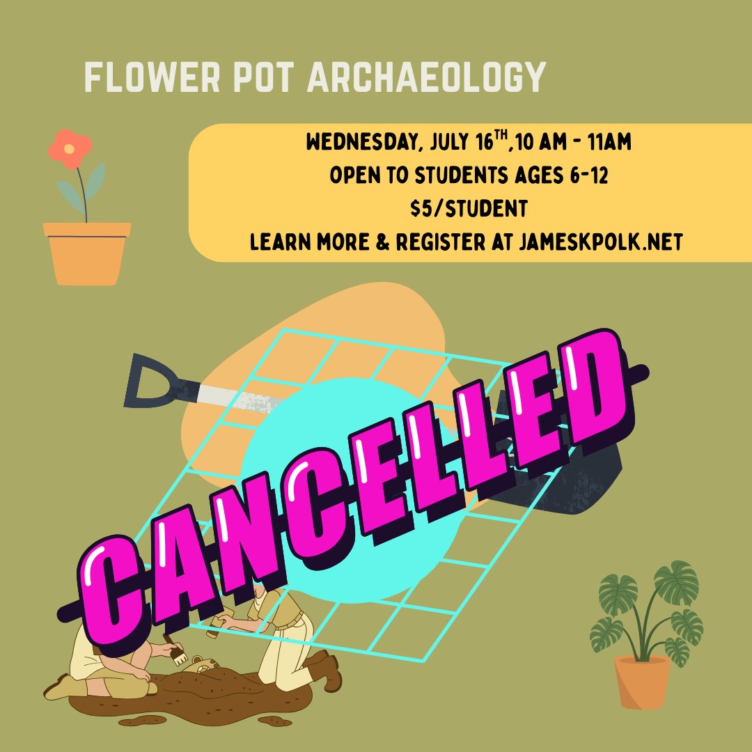 Unfortunately, we did not meet the required number of registrants and Flower Pot Archaeology is CANCELLED.

Our last summer program will be July 23rd. You can go to our website to register.