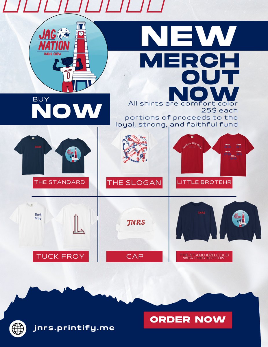 Guess what, we have merch now. Help support some broke college students while showing your support for the Jags. All Shirts are 25$ and high quality. Shop from the link below.
jnrs.printify.me