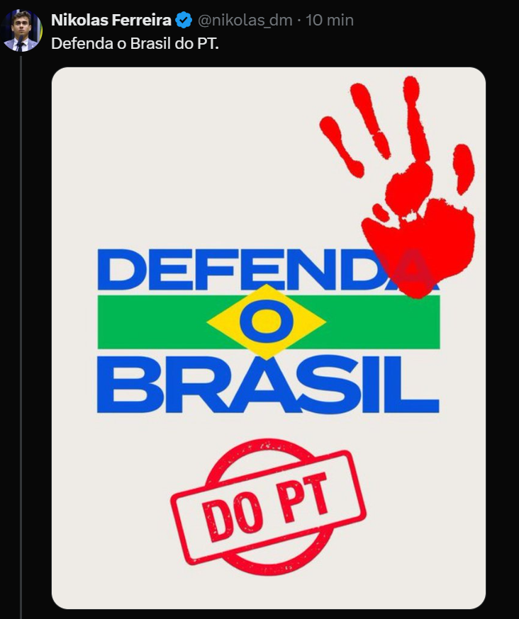 parem de falar de prejuízo em empresas brasileiras, o chupetinha não se importa. só se o trump taxasse em 50% a cocaína do brasil pra família de bandido do <a href="/nikolas_dm/">Nikolas Ferreira</a> ficar contra o capitão