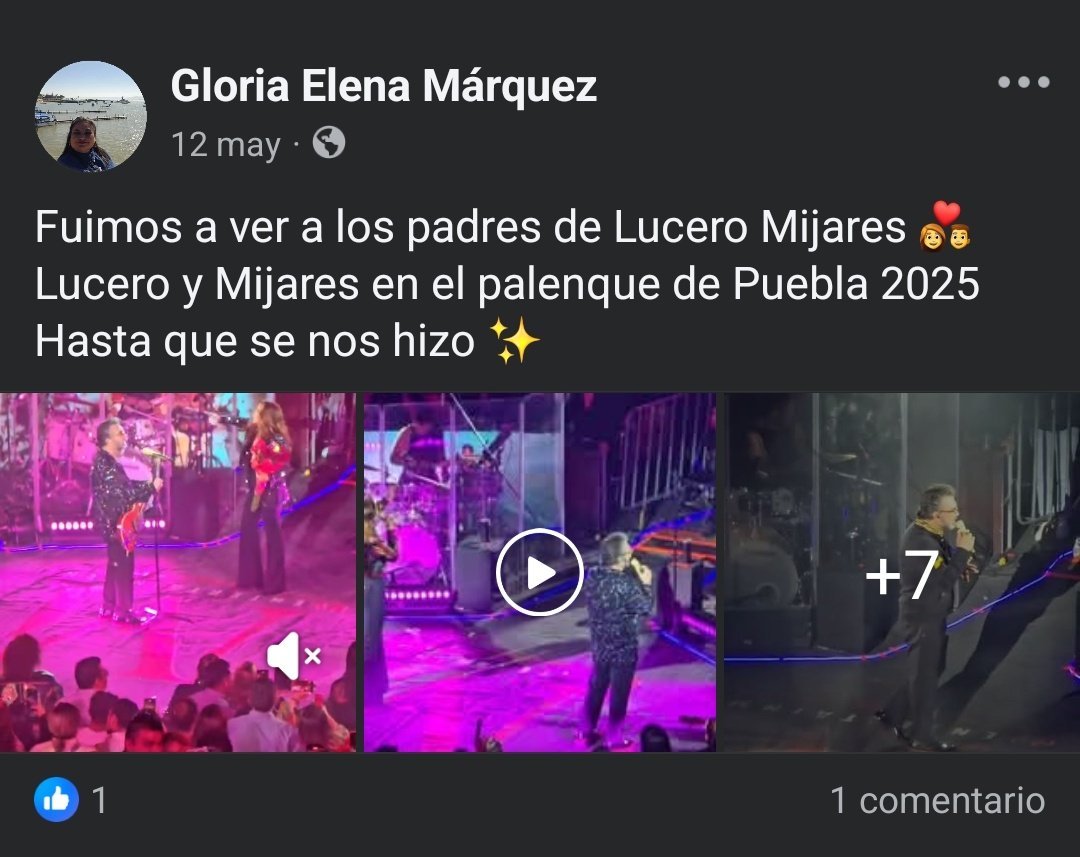 Doña Gloria en Facebook dice que ellos fueron a ver a "Los Padres de Lucero Mijares" en Puebla 🥰✨️