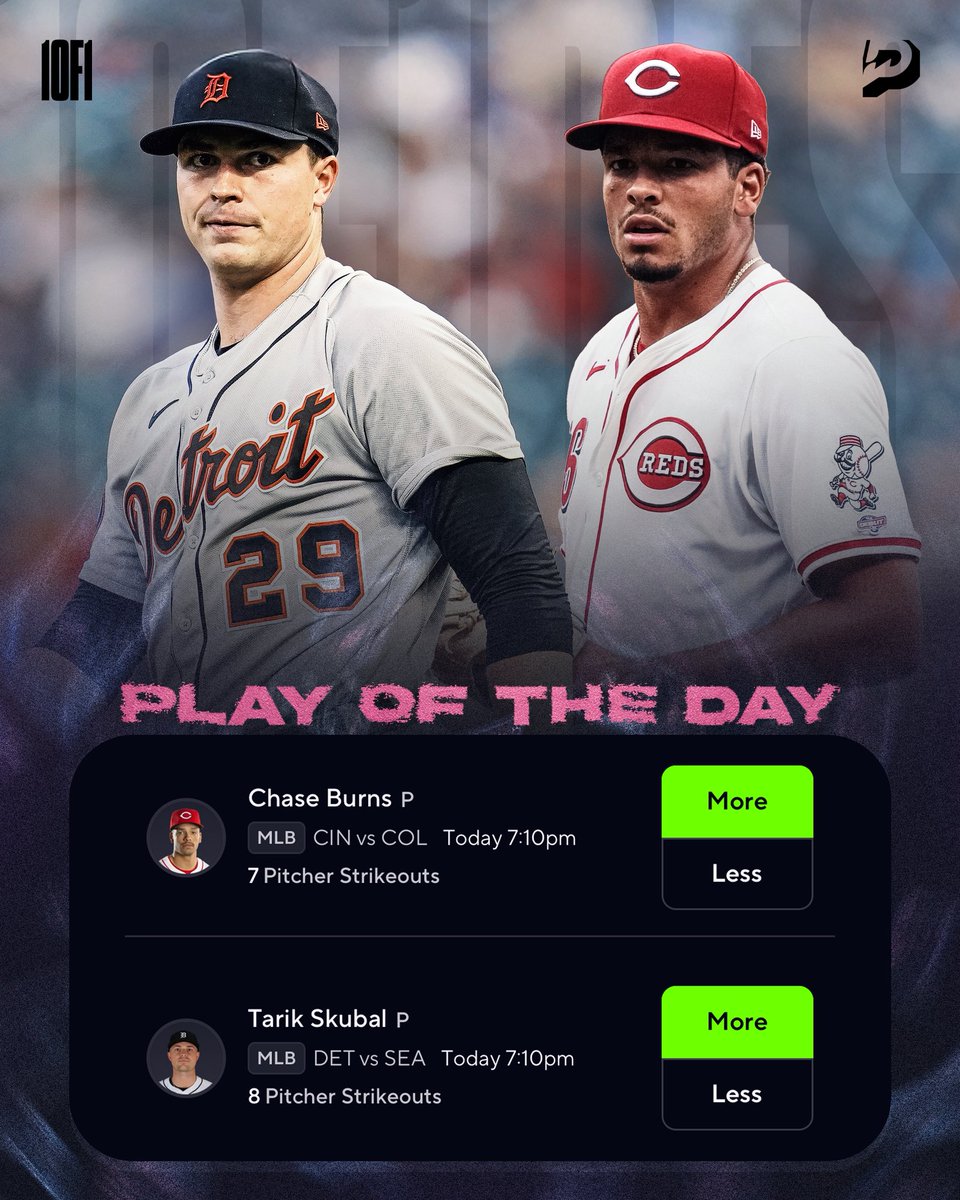 POTD 💥

Tarik Skubal Over 8.5 Strikeouts #RepDetroit 
Chase Burns Over 6.5 Strikeouts #ATOBTTR

Add these to your flex friday or play em on their own 🤷‍♂️

Superman just came out let’s pay for those tickets 🎟️
