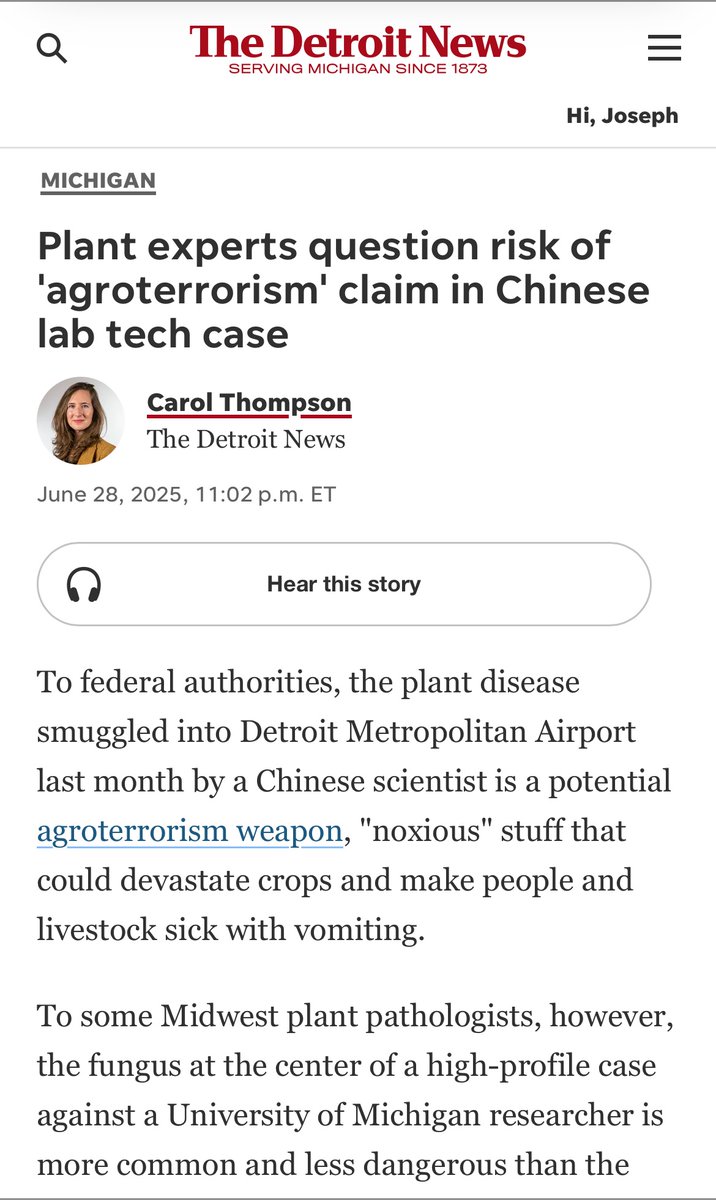 MCESRG's tweet image. With respect to “plant experts” if this malign activity was innocuous as they suggest, those involved who were caught would still not be in custody.
A real mess that @UMich is entangled with members of the CCP that jeopardize our national security, and continues to operate…