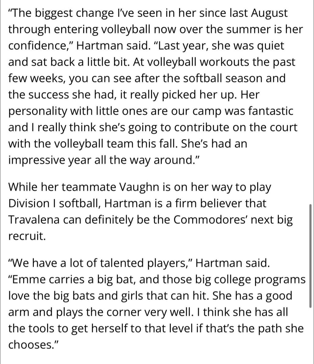Emme (@emmetravalena28) on Twitter photo Thank you <a href="/MVI_sports/">MVI Sports</a> again for naming me breakthrough athlete and writing this about me. I canβt wait to see what sophomore year upholdsβ€οΈπ€.
<a href="/teampafastpitch/">Team Pennsylvania Fastpitch</a> <a href="/TeamPAHall14U/">Team PA Hall 14U</a> <a href="/Toddythomas8/">Toddy Thomas</a> Thank you <a href="/MVI_sports/">MVI Sports</a> again for naming me breakthrough athlete and writing this about me. I canβt wait to see what sophomore year upholdsβ€οΈπ€.
<a href="/teampafastpitch/">Team Pennsylvania Fastpitch</a> <a href="/TeamPAHall14U/">Team PA Hall 14U</a> <a href="/Toddythomas8/">Toddy Thomas</a>
