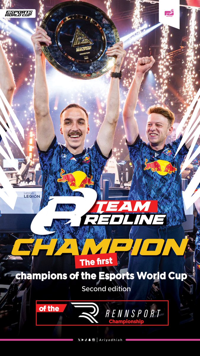 AriyEsport's tweet image. The first champion… of the first-ever tournament! 🏆
@TeamRedlineSim is crowned #Rennsport champions at the #EsportsWorldCup 🔥

#EWC2024