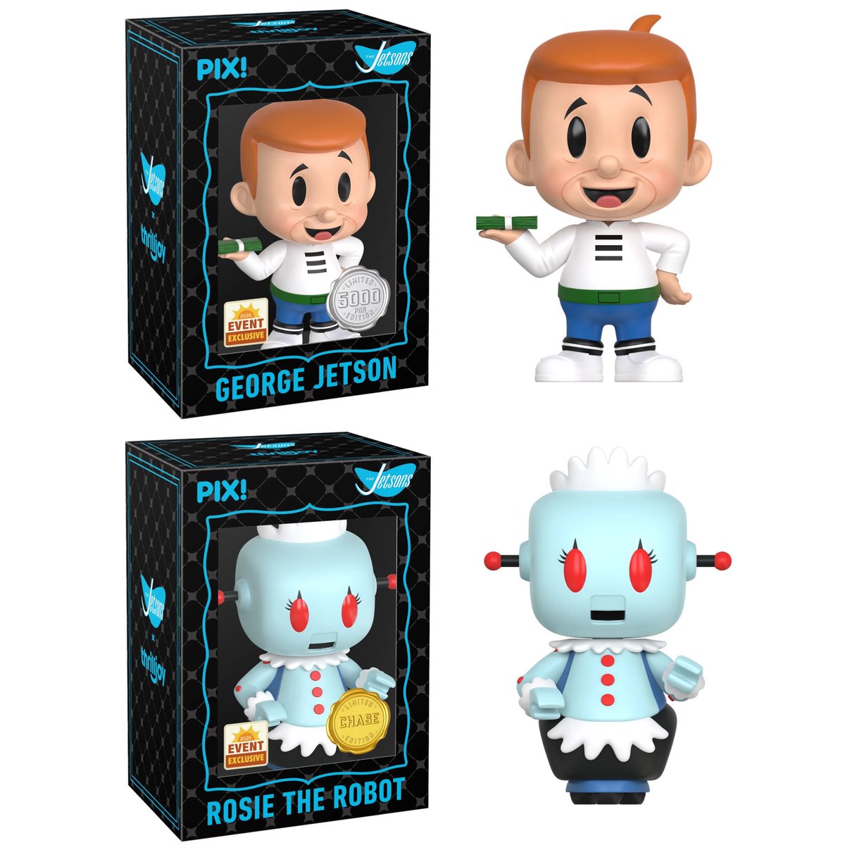DisTrackers's tweet image. First look at SDCC exclusive George Jetson &amp;amp; Rosie Chase PIX! Available at Thrilljoy &amp;amp; Hot Topic on 7/24.
.
#Thrilljoy #TheJetsons #PIX #SDCC #ComicCon #DisTrackers