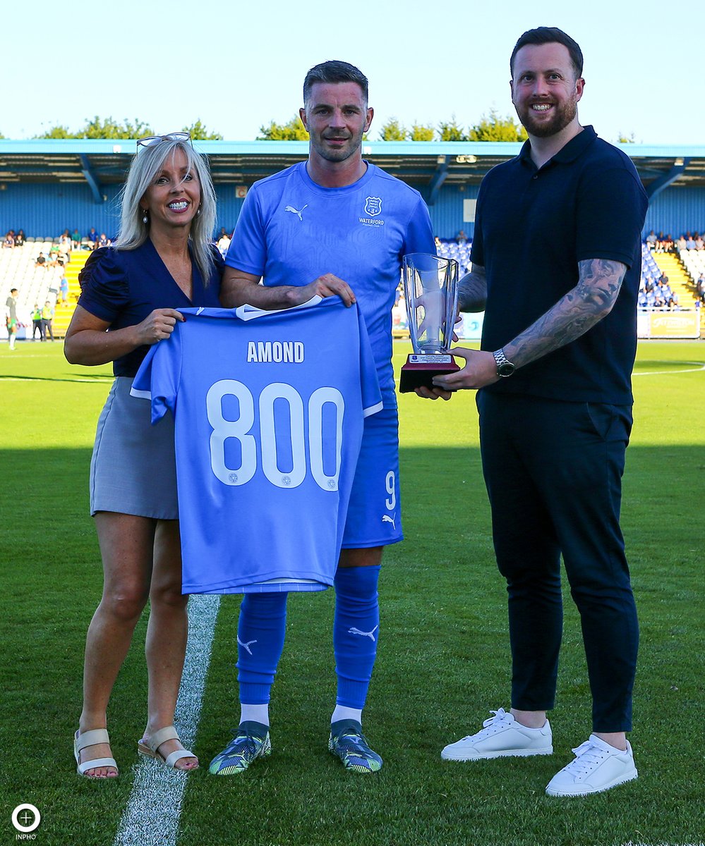 .<a href="/WaterfordFCie/">Waterford FC</a>'s Padraig Amond is presented with a shirt by Richie Walsh and Sandra Meyler before tonight's <a href="/LeagueofIreland/">League of Ireland</a> game vs <a href="/CorkCityFC/">Cork City FC</a> for making his 800th professional appearance, an amazing achievement! (📸 <a href="/kensutz/">Ken Sutton</a>)