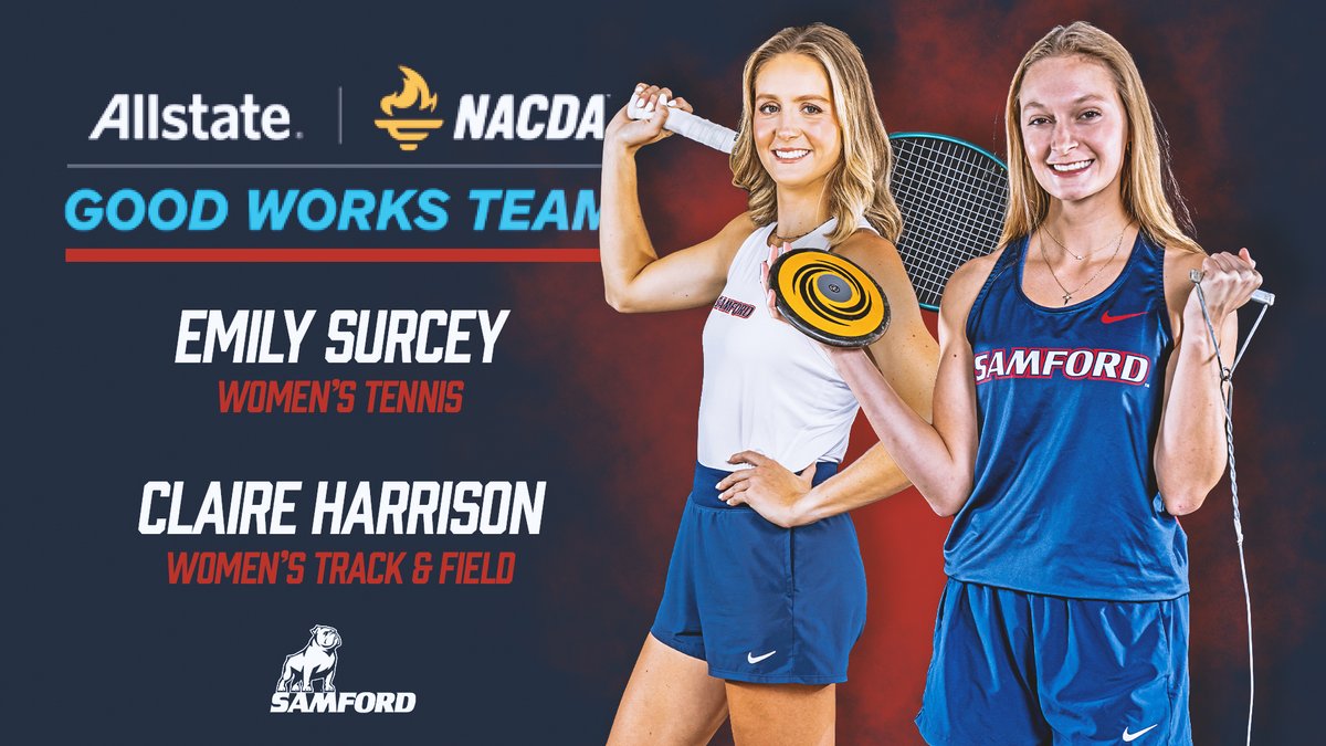 SamfordSports's tweet image. Our student-athlete nominees for the @Allstate NACDA Spring #GoodWorksTeam 🤝
Emily Surcey & Claire Harrison👏
📰:samfordsports.com/news/2025/7/11…
#AllForSAMford