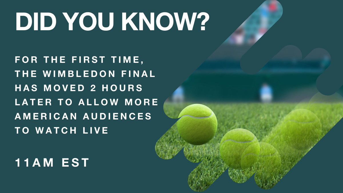 UKinUSA's tweet image. Are you ready for today’s @Wimbledon final?
For the first time ever, Wimbledon is pushing back the start time of the final by two hours to better reach American tennis fans.
Tune in at 11AM ET to watch 🎾