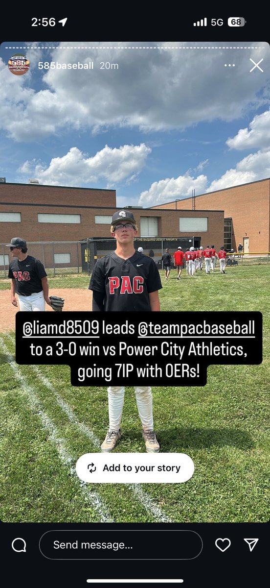 Liam DeHollander (@liamd8509) on Twitter photo Strong outing today at the 585 baseball tournament against Power City Athletics. I held myself within 7 innings of no run and 1 hit ball. ended up racking up 11ks and an overall good team W.
#585Baseball #PAC #ER <a href="/585Baseball/">585 Baseball</a> <a href="/ERBombers/">ER Bombers Athletics</a> <a href="/PB_Uncommitted/">Prep Baseball Uncommitted</a> Strong outing today at the 585 baseball tournament against Power City Athletics. I held myself within 7 innings of no run and 1 hit ball. ended up racking up 11ks and an overall good team W.
#585Baseball #PAC #ER <a href="/585Baseball/">585 Baseball</a> <a href="/ERBombers/">ER Bombers Athletics</a> <a href="/PB_Uncommitted/">Prep Baseball Uncommitted</a>