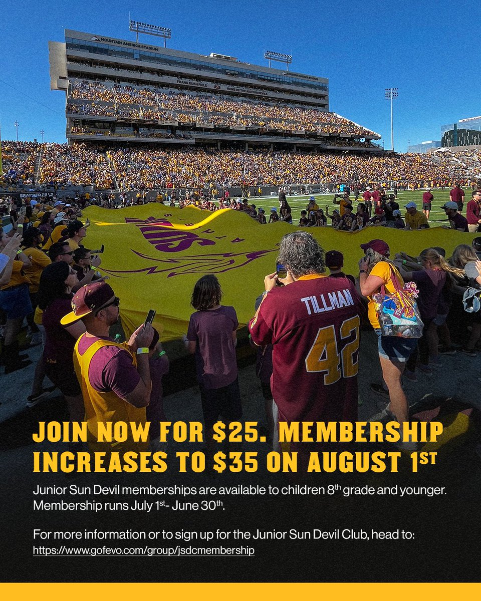 TheSunDevils's tweet image. Registration to join the Junior Sun Devil Club is now open!
Sign up your little Sun Devils now: ow.ly/fNF450Woy5g