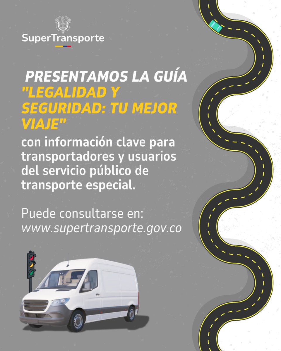 Supertransporte's tweet photo. 🚨🚧#ATENCIÓN🚧🚨

Presentamos la Guía "Legalidad y Seguridad: Tu Mejor Viaje", con información clave para transportadores y usuarios del servicio público de transporte especial.

Puedes consultarla en el siguiente enlace:

➡️https://t.co/vKW8ZPvRVQ https://t.co/m3DRBlcZ6u