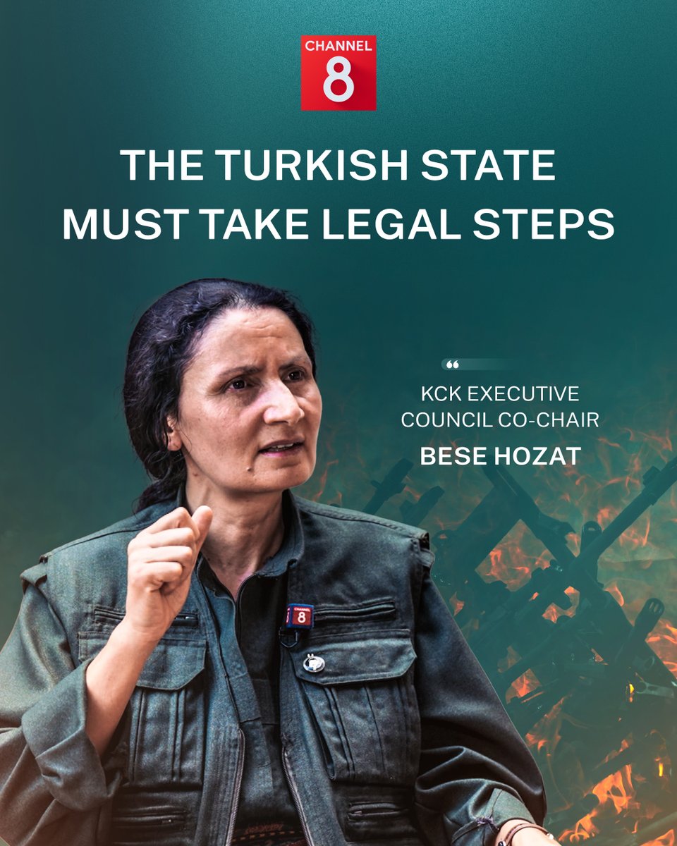 Channel8English's tweet image. Bese Hozat, co-chair of the Kurdistan Communities Union (KCK) Executive Council, told Channel8 that they “did everything possible to support the peace process,” adding that without concrete steps from Turkey, the process will fail.

#CHANNEL8 #KCK #PKK #Turkey