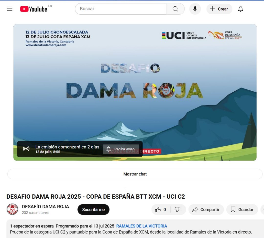📺  Emisión Directo del Desafio Dama Roja 2025
La transmisión será únicamente para la prueba del día 13 de julio, a partir de las 8:55

Ver en #YouTube 👉 youtu.be/5F0JmZDDlMY

#Ramales #RamalesdelaVictoria #DamaRoja2025 #Deporte #MTB #BTT #CiclismoDeMontaña #MountainBike