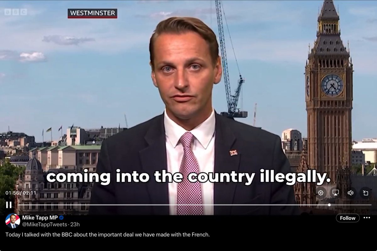 Setcentric3's tweet photo. @MikeTappTweets Eureka! 

Finally Labour admit that the problem of migrants entering on small boats is ILLEGAL! https://t.co/rBcVSAeoGb