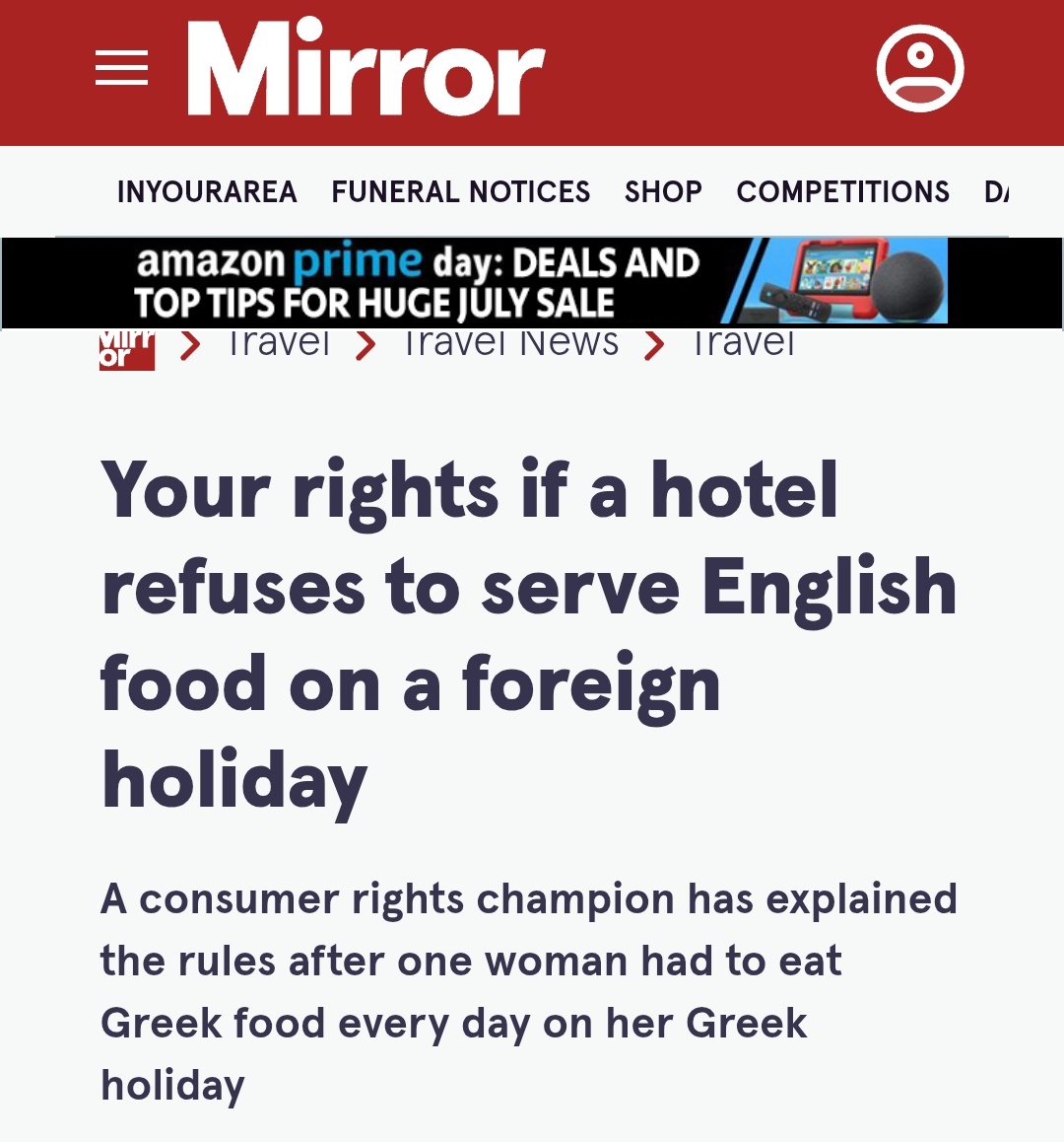 A woman goes on holiday to Greece and complains to the holiday firm that the Greek hotel and Greek restaurants were only serving Greek food, in Greece.

Oh, the humanity.

mirror.co.uk/travel/news/yo…