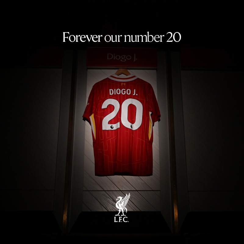 LiverpoolFCW's tweet photo. Liverpool FC will retire the number 20 jersey across all levels of the club in honour and memory of Diogo Jota.