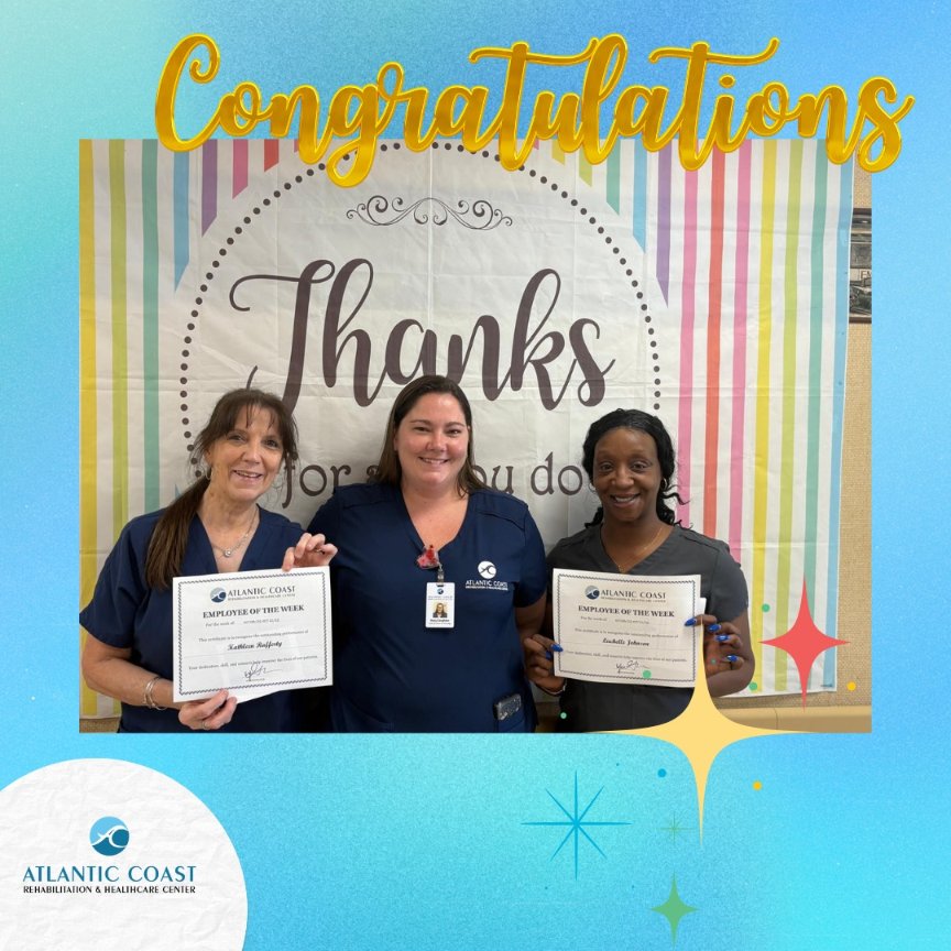 AtlanticCoastNJ's tweet image. Congratulations to Kathleen Rafferty &amp;amp; Lachelle Johnson — our standout Employees of the Week! 👏👏👏
Your dedication, energy, and excellence inspire us all. Thank you for going above and beyond!

#EmployeeOfTheWeek #TeamExcellence #CongratsKathleenAndLachelle