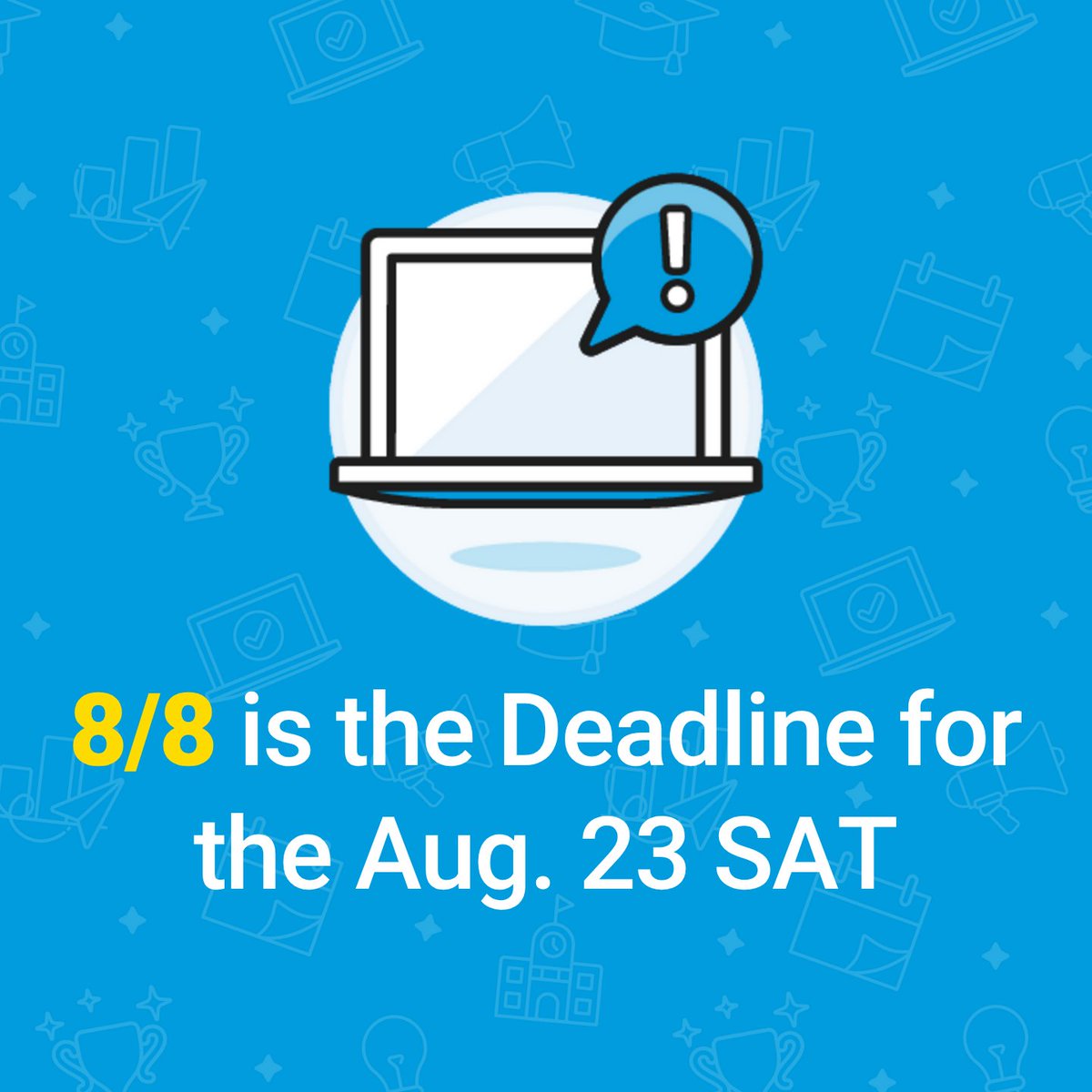 OfficialSAT's tweet image. Make the most of your summer break. Start preparing now for the August SAT to boost your score this fall. The registration deadline is August 8th: spr.ly/60194Ly1S