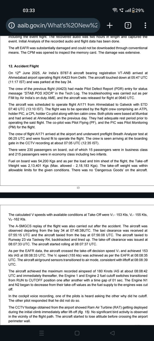 delhidefence's tweet image. Preliminary Report
Accident involving Air India’s B787-8 aircraft bearing registration VT-ANB
at Ahmedabad on 12 June 2025
aaib.gov.in/What's%20New%2…