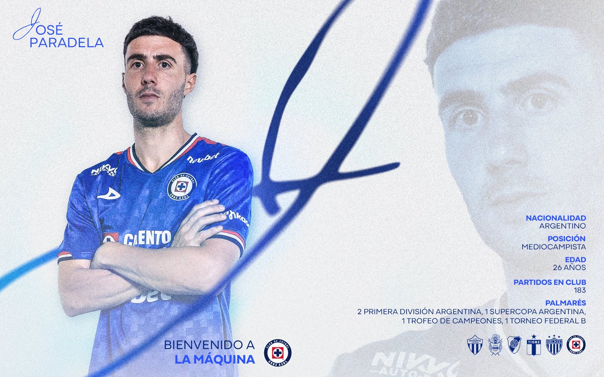 QUÉ JUGADORAZO SE INCORPORA A LA MÁQUINA. 🤩

BIENVENIDO A CRUZ AZUL, JOSÉ PARADELA. 🚂

TU NUEVA CASA. 💙