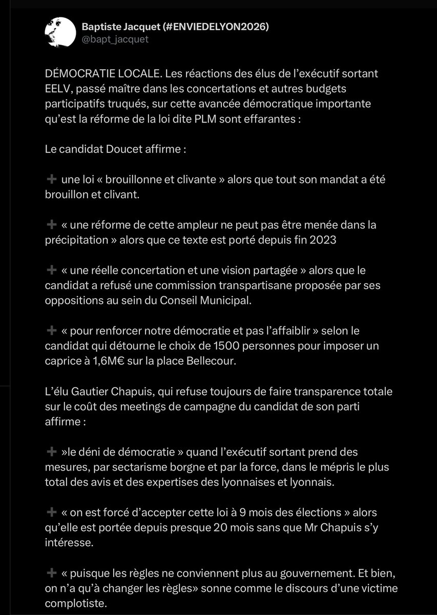 monopolyon_off's tweet photo. Un « déni de démocratie » selon #chapichapo sur la réforme #PLM. On aura tout entendu de #lesinaptesEELV. #lyon #lyon2026 https://t.co/PJCGEEJ5RS