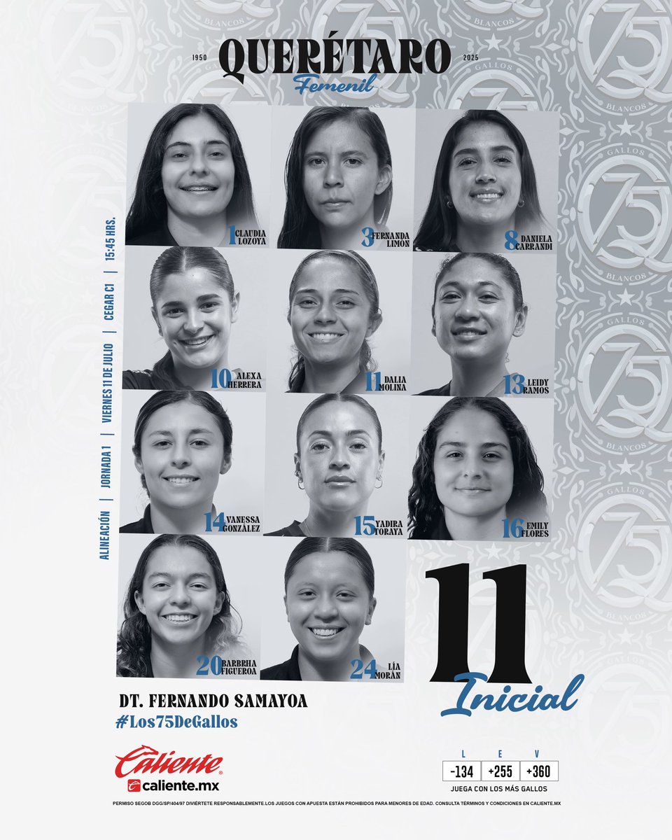 Querétaro Femenil 🐓 (@gallosfemenil) on Twitter photo El once del debut. 🐓
Regístrate en <a href="/calientesports/">Caliente Sports</a> y recibe $1000 de regalo. 📲 bit.ly/2BnPYFD
#Los75DeGallos El once del debut. 🐓
Regístrate en <a href="/calientesports/">Caliente Sports</a> y recibe $1000 de regalo. 📲 bit.ly/2BnPYFD
#Los75DeGallos
