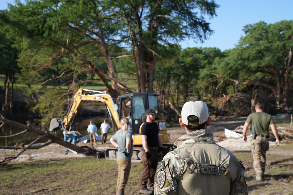 TxDPS's tweet photo. Today marks one week since flooding ravaged portions of the Texas Hill Country. Hundreds from DPS continue working in the hardest hit areas to assist our local partners, working side-by-side with other agencies. We remain committed to helping for however long it takes. https://t.co/N1aszqY6Zi