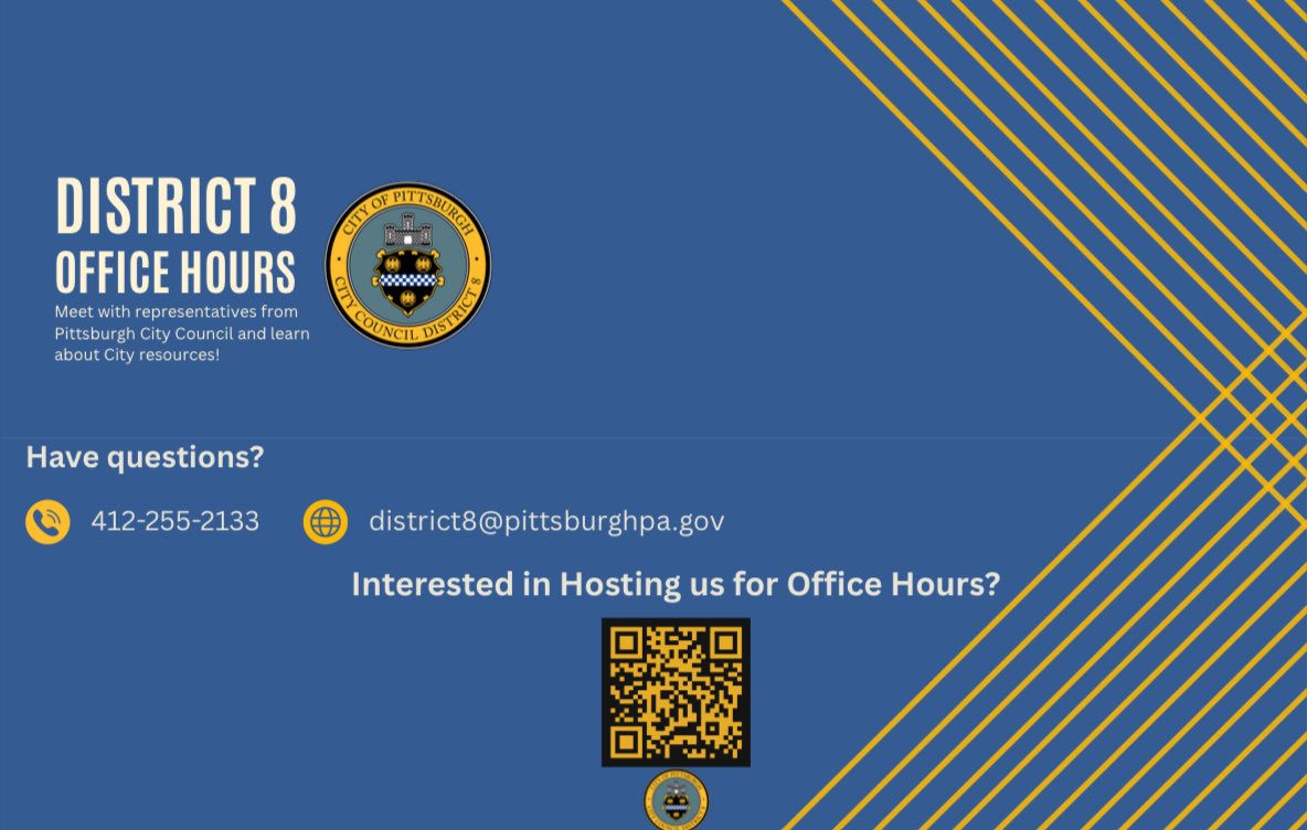 PGHDistrict8's tweet image. Join us @carnegielibrary Squirrel Hill for our office hours until 5 p.m.!
If you or someone you know is interested in hosting us next for office hours please fill out this form - forms.office.com/g/r0G4JYbKuM or email us at district8@pittsburghpa.gov.