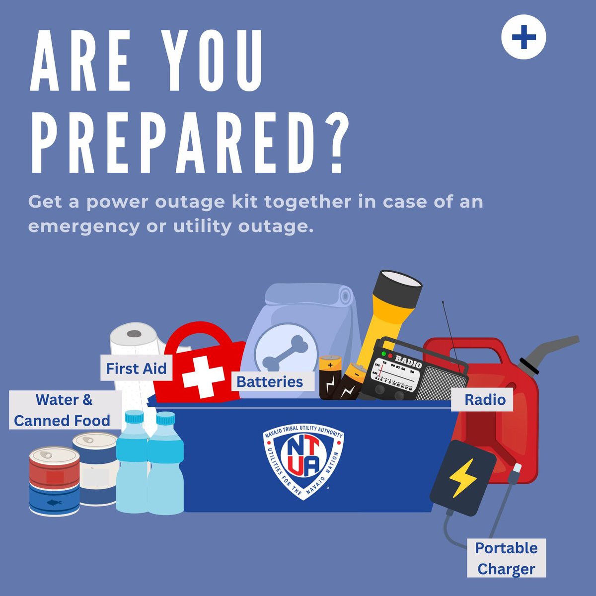 NTUAUtilities's tweet image. Always be prepared with a power outage kit with essential power outage items such as a radio, flashlight, batteries, and a portable charger. Please share this post. Stay safe! #NavajoUtilities