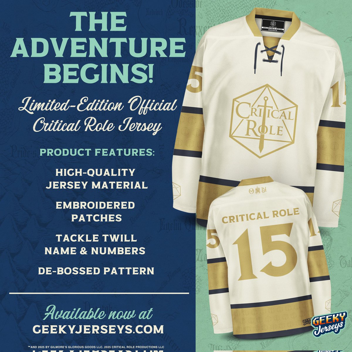 The second Critical Role jersey in our exclusive line has arrived in a stunning white and gold edition that will make you the center of attention on any battlefield or tavern. 🗡️
Final restock. Limited to ONLY 100 units. 🛡️
#criticalrole #bellshells #voxmachina #mightynein