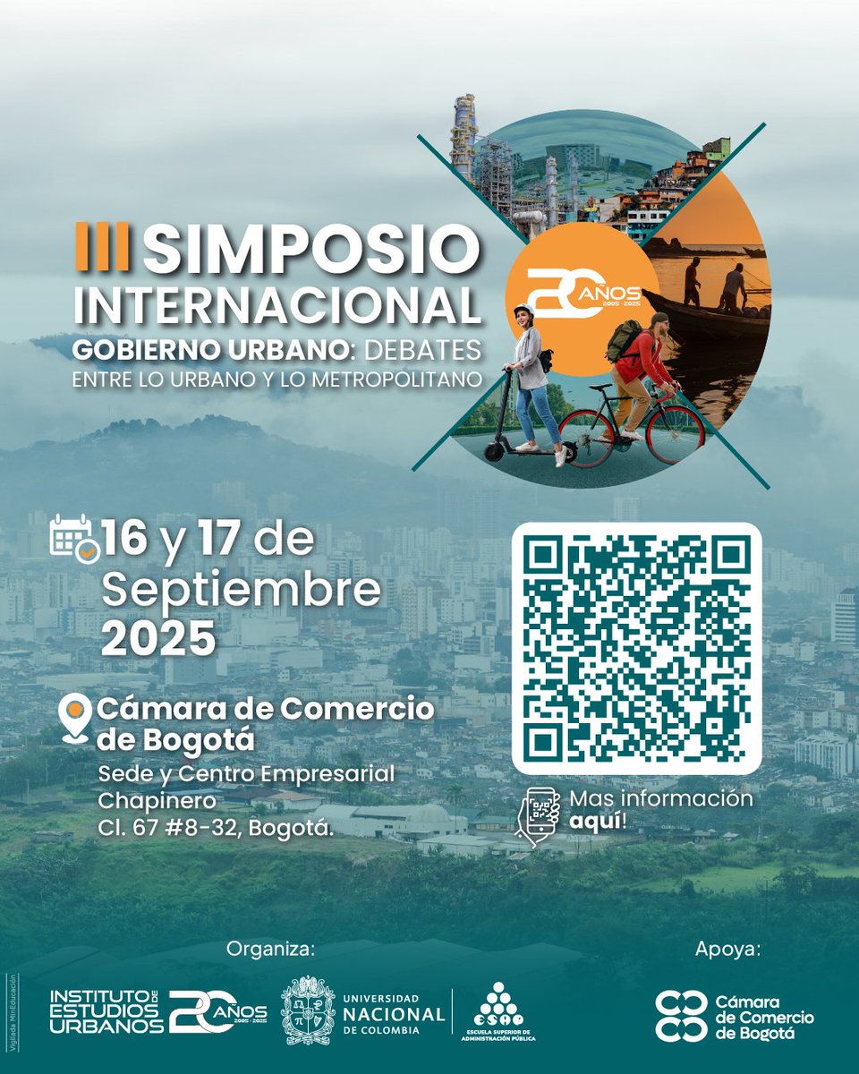 ESAPOficial's tweet photo. ¿Quieres profundizar en las realidades y retos de las dinámicas y los procesos territoriales urbanos y metropolitanos en Colombia y LATAM?

Inscríbete al "III Simposio Internacional de Gobierno Urbano: debates entre lo urbano y lo metropolitano". 

Organizan @IEU_UNAL y @ESAPOficial con el apoyo de la @camaracomerbog.