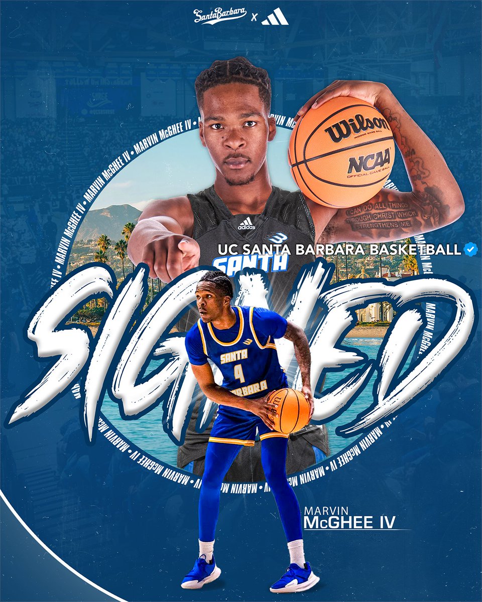 UCSBbasketball's tweet image. SIGNED &amp;amp; OFFICIAL ✍️ Welcome to Santa Barbara, Marvin McGhee IV! 

➡️47.1% from 3
➡️51.4% on Catch &amp;amp; Shoot 3’s
➡️#4 in D1 in Catch &amp;amp; Shoot %

#GoGauchos | @iammarvinm4
