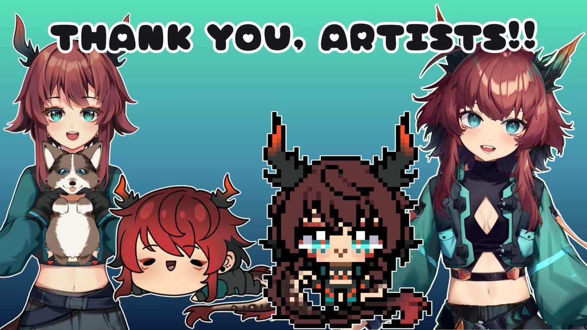 I see the "Just make it exist first, you can make it good later" trend and while it's so cool to see those, I just want to just highlight all the awesome artists that have made me happen! From PNGs to 2D models, thank you all so much! 💙

⬇️ See below for artist tags! ⬇️