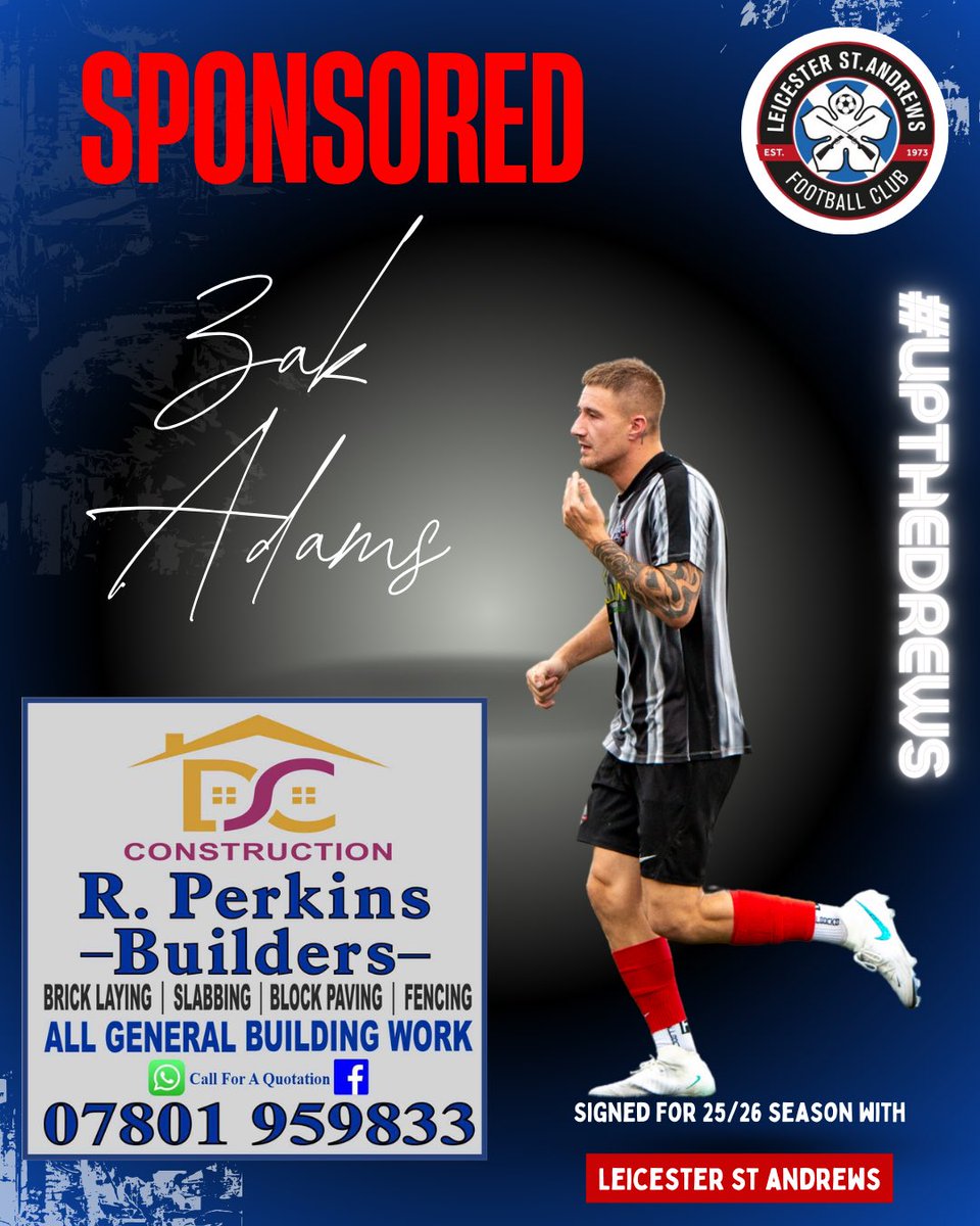 Leicester St Andrews FC (@standrewsbar) on Twitter photo 📣 Player Sponsorship – £150!
Support Leicester St Andrews & promote your business! Sponsor a player like Zak Adams, now backed by R. Perkins Builders 👏
Includes socials promo, graphic feature & season-long shoutouts!
DM us or email standrewsfc@outlook.com to get involved. 📣 Player Sponsorship – £150!
Support Leicester St Andrews & promote your business! Sponsor a player like Zak Adams, now backed by R. Perkins Builders 👏
Includes socials promo, graphic feature & season-long shoutouts!
DM us or email standrewsfc@outlook.com to get involved.
