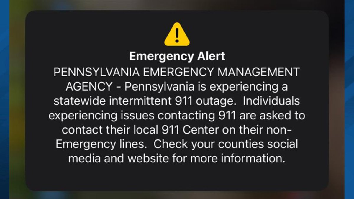 FOX56 NEWS WOLF-TV (@fox56wolf) on Twitter photo STATEWIDE 911 OUTAGE | Anyone experiencing issues contacting 911 are asked to contact their local 911 center on their non-emergency lines. Check your local county's social media and websites for more information.
READ MORE: fox56.com/news/local/sta… STATEWIDE 911 OUTAGE | Anyone experiencing issues contacting 911 are asked to contact their local 911 center on their non-emergency lines. Check your local county's social media and websites for more information.
READ MORE: fox56.com/news/local/sta…