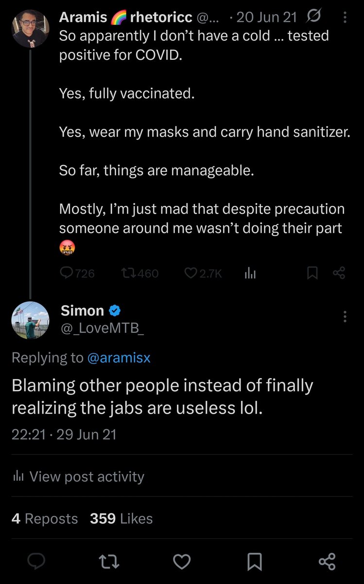 Every once in a while, someone will like one of my comments from the covid era and it'll pop up in my notifications.

I am then reminded of just how brainwashed and malleable people are.