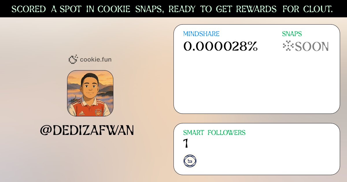 XatoX™ ၊||၊ AriChain (@dedizafwan) on Twitter photo Mindshare begins with network.
True networks are decentralized.
The first creator network is back on <a href="/cookiedotfun/">Cookie DAO 🍪</a>, rewarding what matters: trust, impact, and intent.
Decentralized InfoFi is here & I'm in.
Are you?
cookie.fun/accounts/68603… Mindshare begins with network.
True networks are decentralized.
The first creator network is back on <a href="/cookiedotfun/">Cookie DAO 🍪</a>, rewarding what matters: trust, impact, and intent.
Decentralized InfoFi is here & I'm in.
Are you?
cookie.fun/accounts/68603…