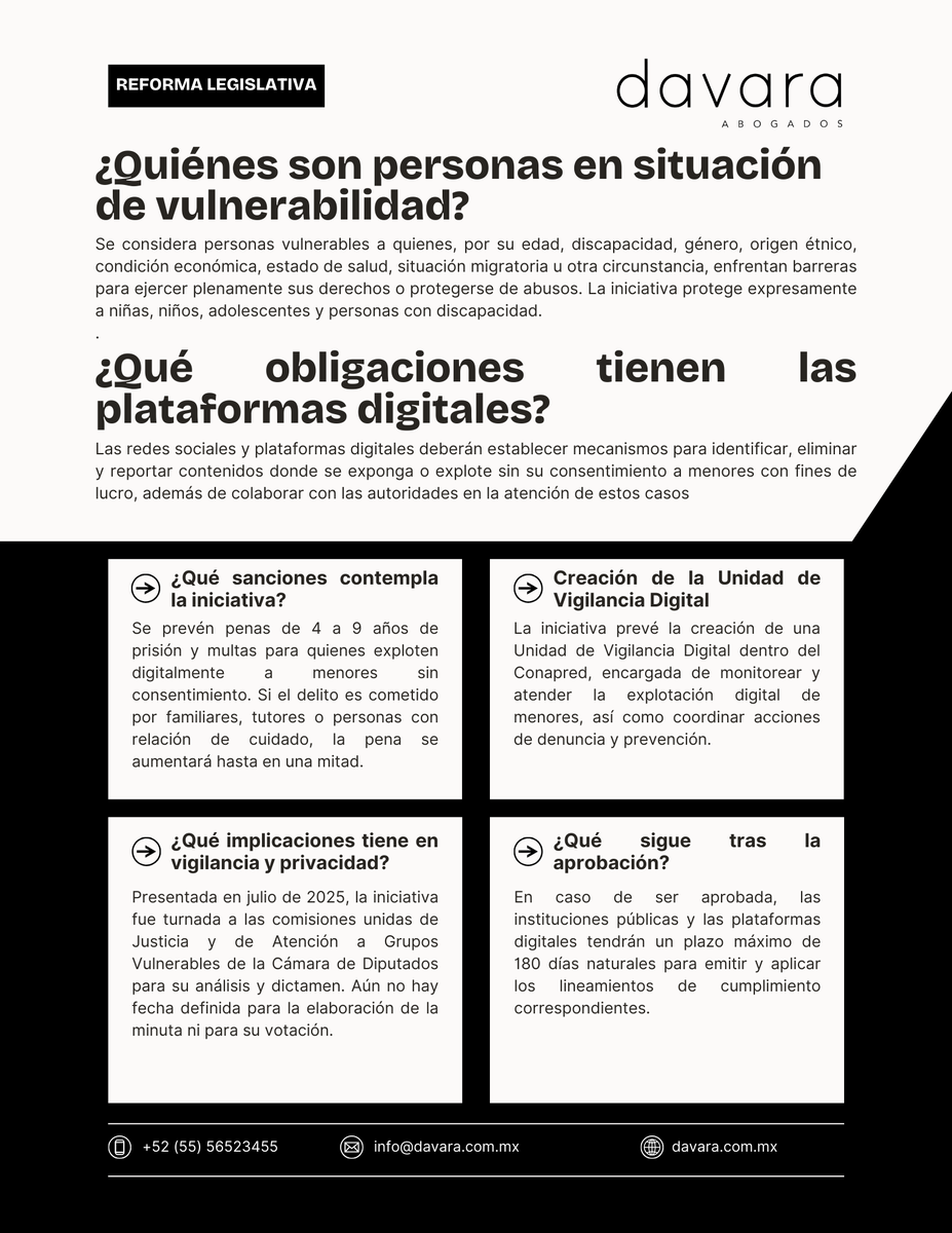 DavaraAbogados's tweet photo. 🚨 Reforma en proceso: se busca sancionar la explotación digital de menores y personas con discapacidad.
⚖️ También se proponen penas de cárcel y multas.
#Privacidad #ProtecciónDeMenores #ReformaDigital #DavaraAbogados https://t.co/hZYBNFXpmA